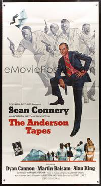 1a376 ANDERSON TAPES 3sh '71 art of Sean Connery & gang of masked robbers, Sidney Lumet