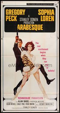 1a377 ARABESQUE 3sh '66 Gregory Peck, sexy Sophia Loren, ultra mod, ultra mad, ultra mystery!