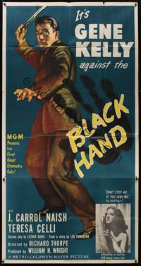 1a386 BLACK HAND 3sh '50 cool artwork of Gene Kelly, one man against the Black Hand!