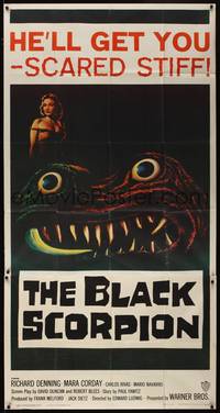 1a387 BLACK SCORPION 3sh '57 great image of wacky creature that looks more laughable than horrible!