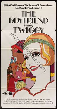 1a391 BOY FRIEND 3sh '71 cool art of sexy Twiggy by Dick Ellescas, directed by Ken Russell!