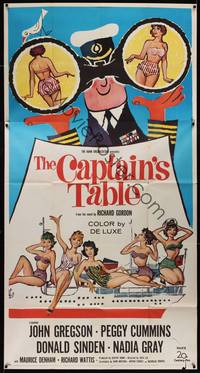 1a397 CAPTAIN'S TABLE 3sh '60 art of John Gregson & sexy Peggy Cummins on ocean cruise!