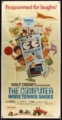 1a408 COMPUTER WORE TENNIS SHOES 3sh '69 Walt Disney, art of young Kurt Russell & wacky machine!