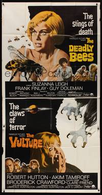 1a414 DEADLY BEES/VULTURE 3sh '67 horror double-bill, the stings of death & the claws of terror!