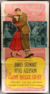 1a448 GLENN MILLER STORY 3sh '54 James Stewart in the title role, June Allyson, Louis Armstrong!