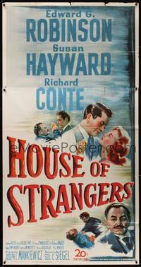 1a467 HOUSE OF STRANGERS 3sh '49 different art of Edward G. Robinson, Richard Conte & Susan Hayward