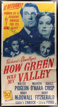 1a469 HOW GREEN WAS MY VALLEY 3sh R46 John Ford, Best Picture 1941, different image!