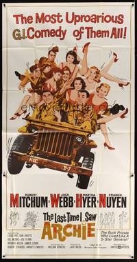 1a492 LAST TIME I SAW ARCHIE 3sh '61 Robert Mitchum & Jack Webb in a jeep full of sexy girls!