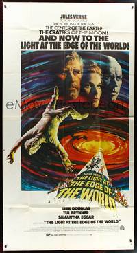 1a499 LIGHT AT THE EDGE OF THE WORLD 3sh '71 Kirk Douglas, Jules Verne novel, cool Terpning art!