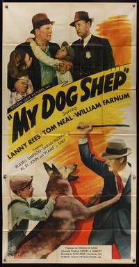1a538 MY DOG SHEP 3sh '46 great image of boy and his German Shepherd attacking bad man!