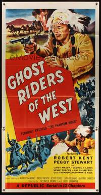 1a567 PHANTOM RIDER 3sh R54 Republic serial, Ghost Riders of the West, cool Native American art!