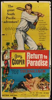 1a598 RETURN TO PARADISE 3sh '53 art of Gary Cooper, from James A. Michener's story!