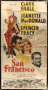 1a607 SAN FRANCISCO 3sh R48 art of Clark Gable & sexy Jeanette MacDonald + Spencer Tracy!