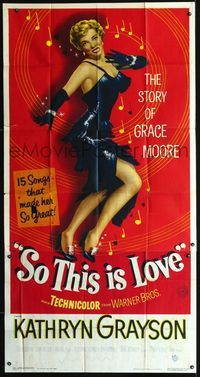 1a618 SO THIS IS LOVE 3sh '53 sexy artwork of Kathryn Grayson as shimmy dancer Grace Moore!