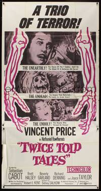 1a671 TWICE TOLD TALES 3sh '63 Vincent Price, Nathaniel Hawthorne, a trio of unholy horror!