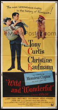 1a688 WILD & WONDERFUL 3sh '64 wacky image of Tony Curtis, Christine Kaufmann, & Monsieur Cognac!