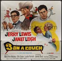 1a153 3 ON A COUCH 6sh '66 great image of screwy Jerry Lewis squeezing sexy Janet Leigh!