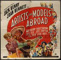 1a161 ARTISTS & MODELS ABROAD 6sh '38 art of cowboy Jack Benny playing guitar for Joan Bennett!