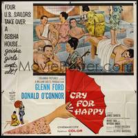 1a185 CRY FOR HAPPY 6sh '60 Glenn Ford & Donald O'Connor take over a geisha house & the girls too!