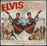 1a194 DOUBLE TROUBLE 6sh '67 cool mirror image of rockin' Elvis Presley playing guitar!