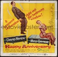 1a217 HAPPY ANNIVERSARY 6sh '59 great romantic art of David Niven & Mitzi Gaynor on beds!