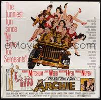 1a245 LAST TIME I SAW ARCHIE 6sh '61 Robert Mitchum & Jack Webb in a jeep full of sexy girls!