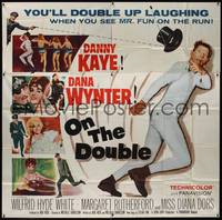 1a279 ON THE DOUBLE 6sh '61 great art of wacky Danny Kaye & sexy Diana Dors in bubbles!