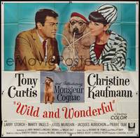 1a361 WILD & WONDERFUL 6sh '64 wacky image of Tony Curtis, Christine Kaufmann, & Monsieur Cognac!