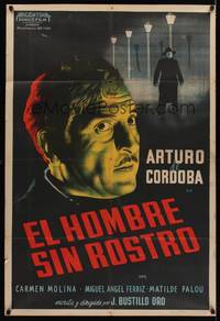 1a083 EL HOMBRE SIN ROSTRO Argentinean '50 moody close up art of Arturo de Cordova + masked man!