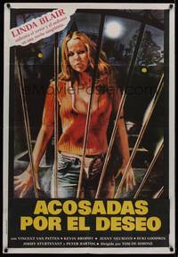 1a091 HELL NIGHT Argentinean '81 different art of Linda Blair trying to escape haunted house!