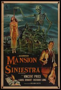 1a094 HOUSE ON HAUNTED HILL Argentinean '59 classic Vincent Price & skeleton with hanging girl!