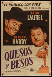 1a139 SWISS MISS Argentinean R40s great art of Stan Laurel & Oliver Hardy + sexy girl, Hal Roach!