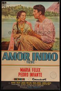 1a144 TIZOC Argentinean '57 art of Pedro Infante sitting with pretty Maria Felix by lake!
