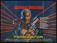 1a035 TERMINATOR British quad '84 different art of cyborg Arnold Schwarzenegger with huge gun!