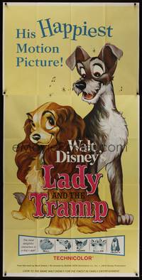 1b049 LADY & THE TRAMP 3sh R62 Walt Disney romantic canine dog classic cartoon!