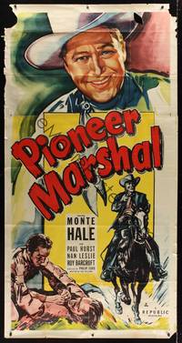 1b054 PIONEER MARSHAL style A 3sh '49 great huge close up artwork of smiling cowboy Monte Hale!