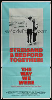 1b067 WAY WE WERE 3sh '73 Barbra Streisand & Robert Redford walk on the beach!