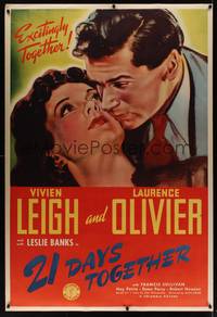1b223 21 DAYS TOGETHER 40x60 '40 romantic art of Vivien Leigh & Laurence Olivier!