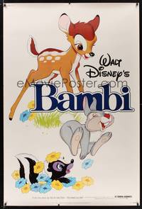 1b228 BAMBI 40x60 R82 Walt Disney cartoon deer classic, great art with Thumper & Flower!