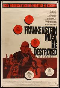 1b264 FRANKENSTEIN MUST BE DESTROYED 40x60 '70 Peter Cushing is more monstrous than his monster!