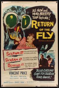 1b299 RETURN OF THE FLY 40x60 '59 Vincent Price, insect monster art, more horrific than before!