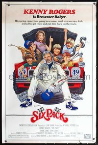 1b308 SIX PACK 40x60 '82 great artwork of Kenny Rogers & his young car racing crew