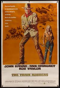 1b319 TRAIN ROBBERS 40x60 '73 great full-length art of cowboy John Wayne & sexy Ann-Margret!