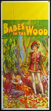 1b098 BABES IN THE WOOD stage play English 3sh '30s stone litho of female hero finding lost kids!