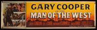 1b361 MAN OF THE WEST paper banner '58 cowboy Gary Cooper, cool title artwork!