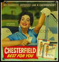 1b141 CHESTERFIELD BEST FOR YOU Baron 21x22 special poster '50s Lita Baron poses with cig pack!