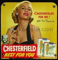 1b019 CHESTERFIELD BEST FOR YOU Roxanne standee '50s close-up of pretty woman w/cigarette!