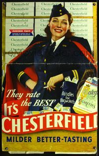 1b020 IT'S CHESTERFIELD standee '30s artwork of Adrienne Ames, Chesterfield cigarettes!