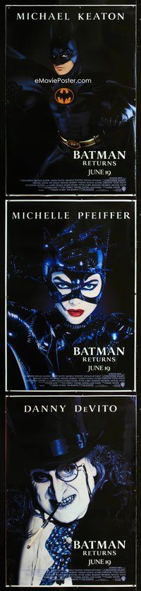 1b391 BATMAN RETURNS set of 3 advance vinyl banners '92 The Bat, The Cat & The Pengiun!
