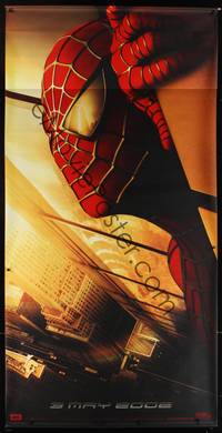 1b398 SPIDER-MAN teaser vinyl banner '02 Tobey Maguire crawling up wall, Sam Raimi, Marvel Comics!